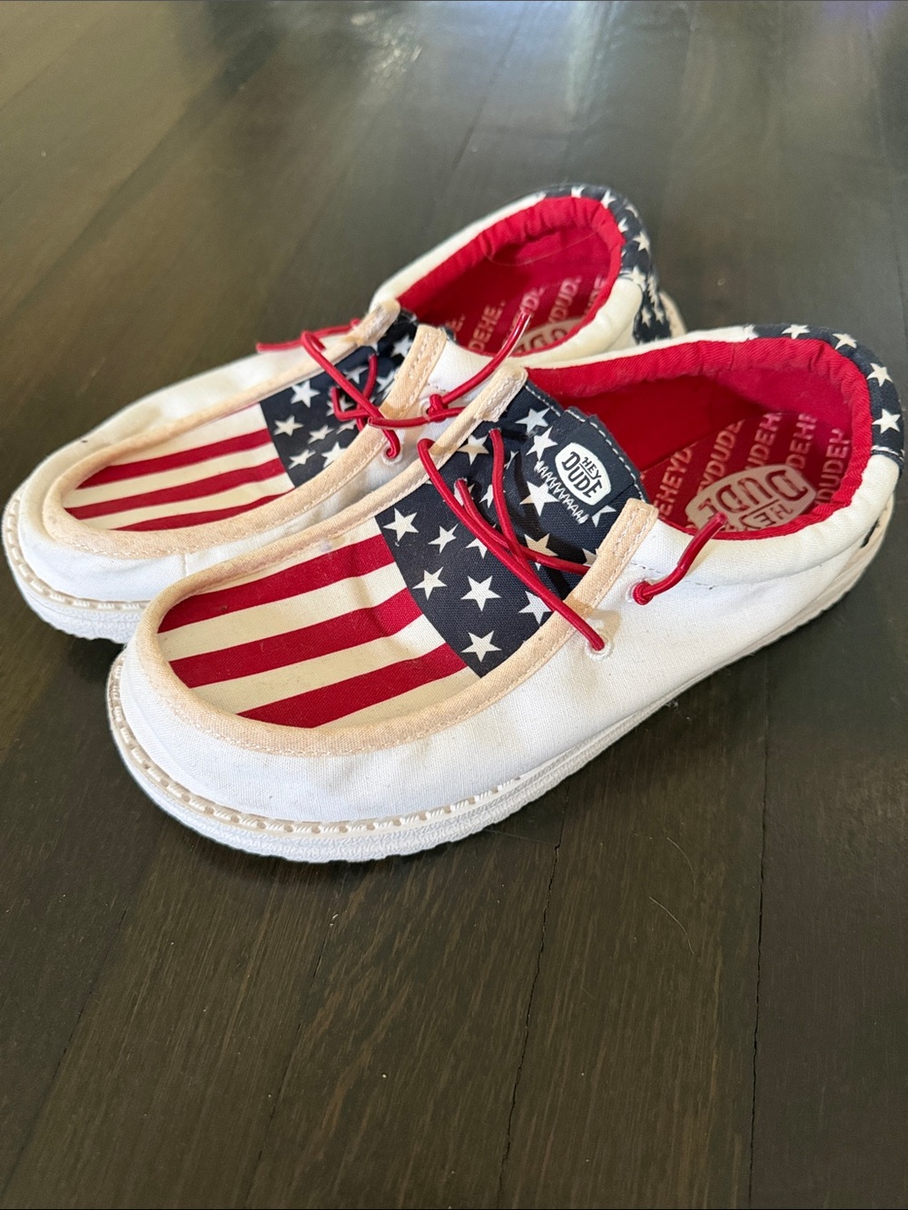 Hey Dude Kids Sneakers in White, Red and Blue - Americana Slip-On